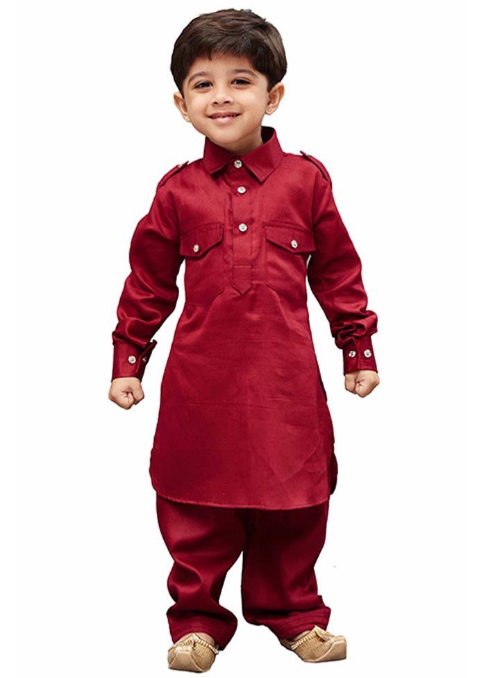 2 Pc Maroon Cotton Paithani Kurta Pant Set - Indian Silk House Agencies