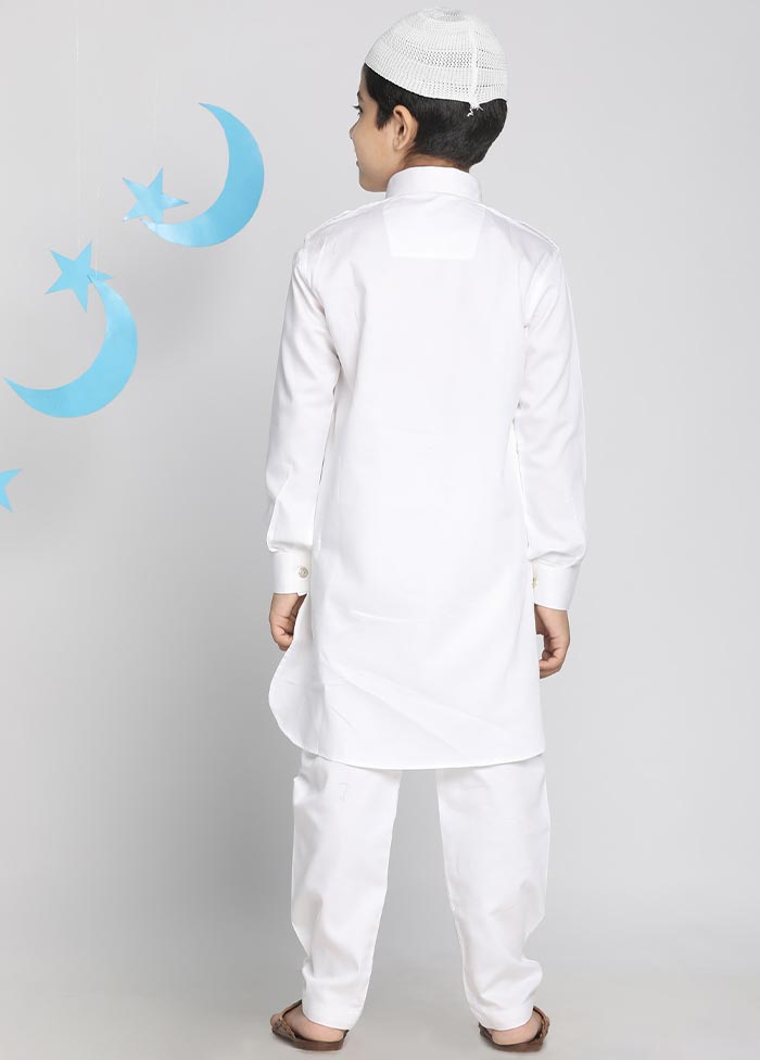 2 Pc White Cotton Kurta Pajama Set - Indian Silk House Agencies