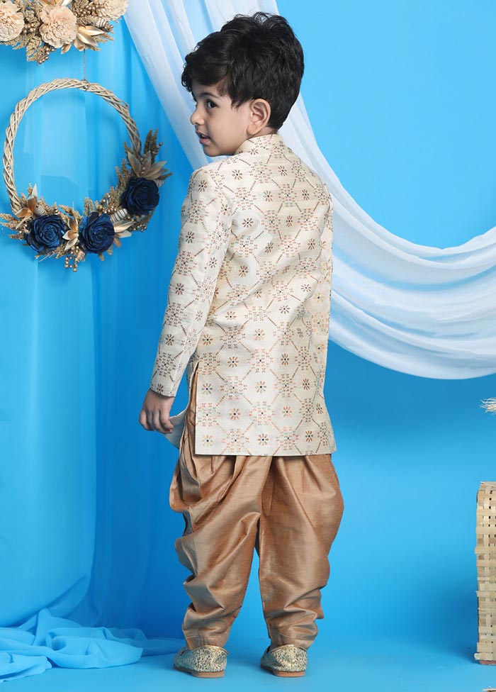 3 Pc Beige Silk Sherwani Set - Indian Silk House Agencies