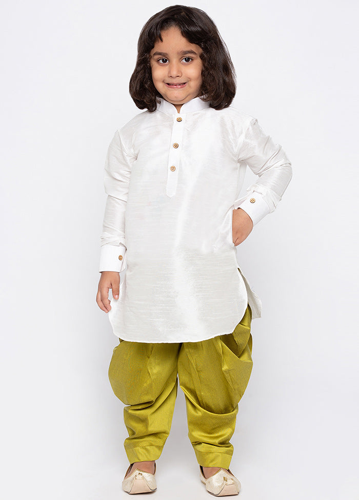 White Festive Silk Kurta Pajama Set - Indian Silk House Agencies