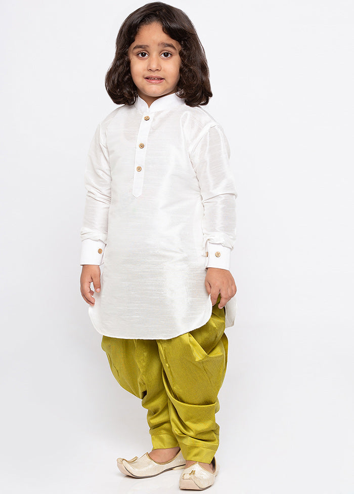 White Festive Silk Kurta Pajama Set - Indian Silk House Agencies