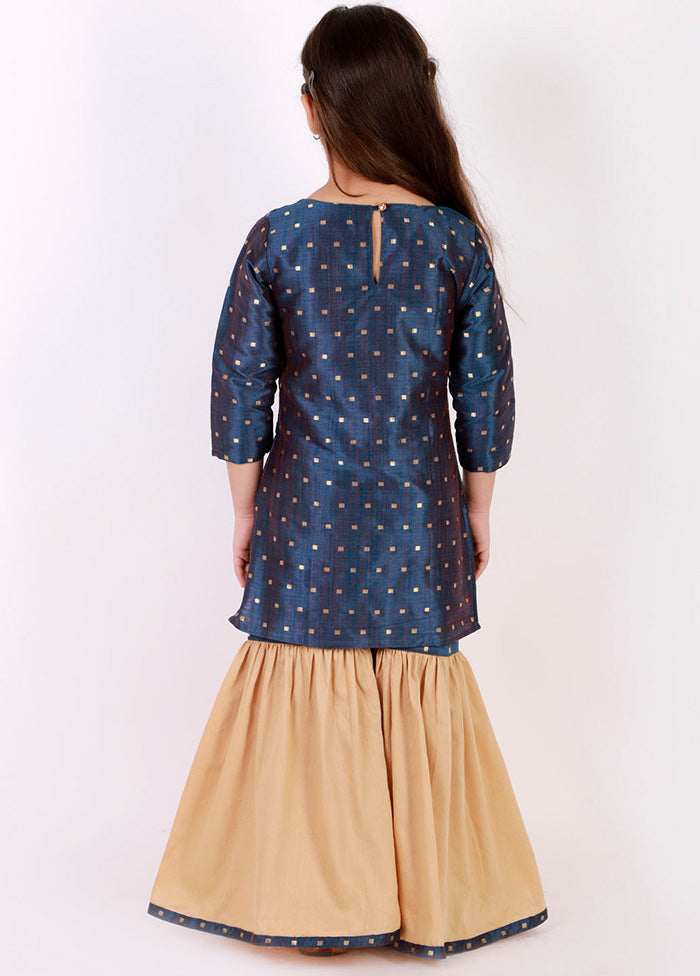 Navy Blue And Gold Zari Buta Self Design Kurta With Sharara - Indian Silk House Agencies