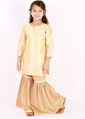 Gold Zari Buta Self Design Kurta With Sharara - Indian Silk House Agencies