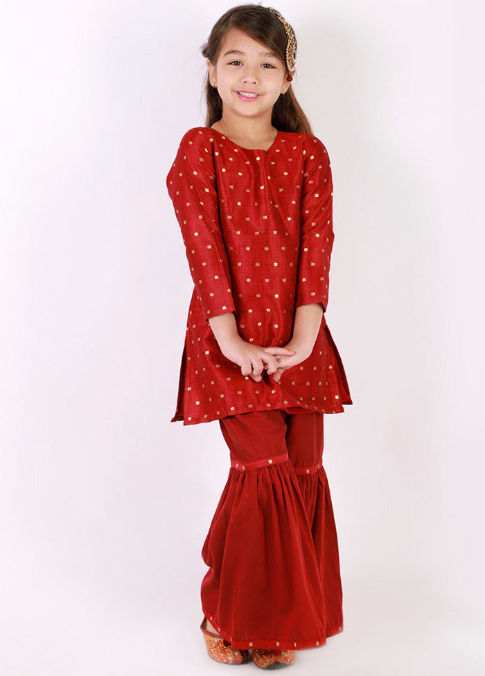 Maroon Zari Buta Self Design Kurta With Sharara - Indian Silk House Agencies