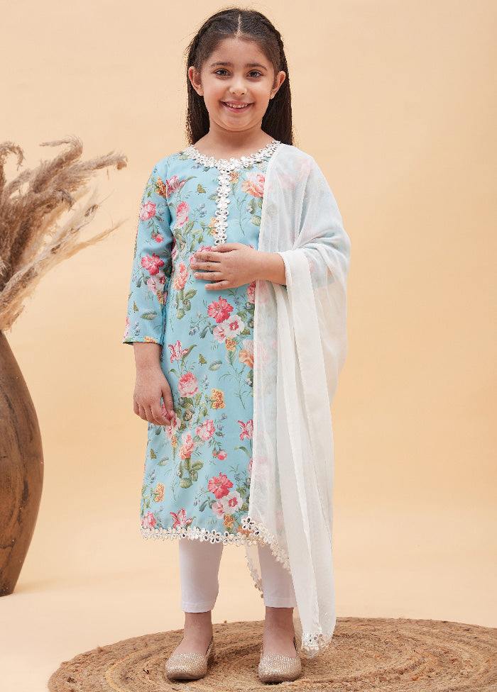 3 Pc Blue Cotton Suit Set - Indian Silk House Agencies