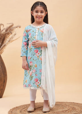 3 Pc Blue Cotton Suit Set - Indian Silk House Agencies