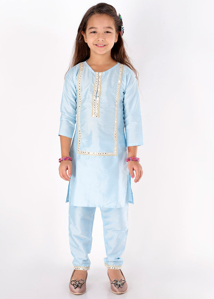 Blue Viscose Fabric Mirror Work Kurta And Pant Set - Indian Silk House Agencies