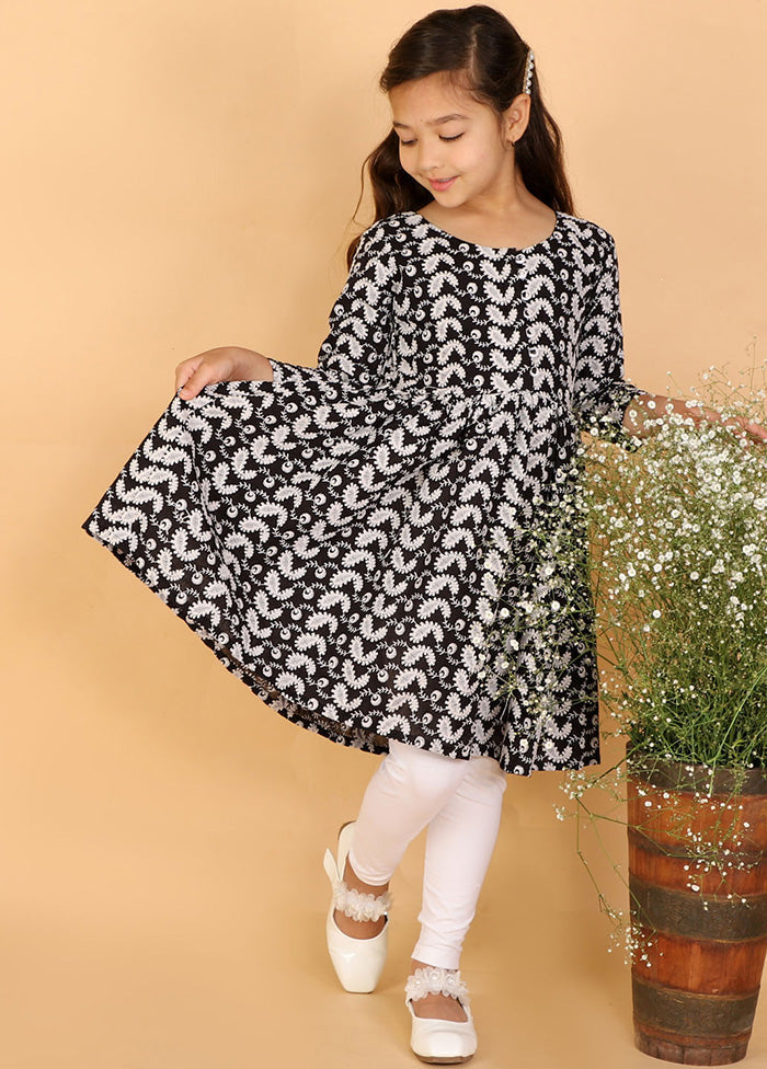 Black Pure Cotton Lukhnowi Chikankari Anarkali Kurta With Cotton Leggings - Indian Silk House Agencies