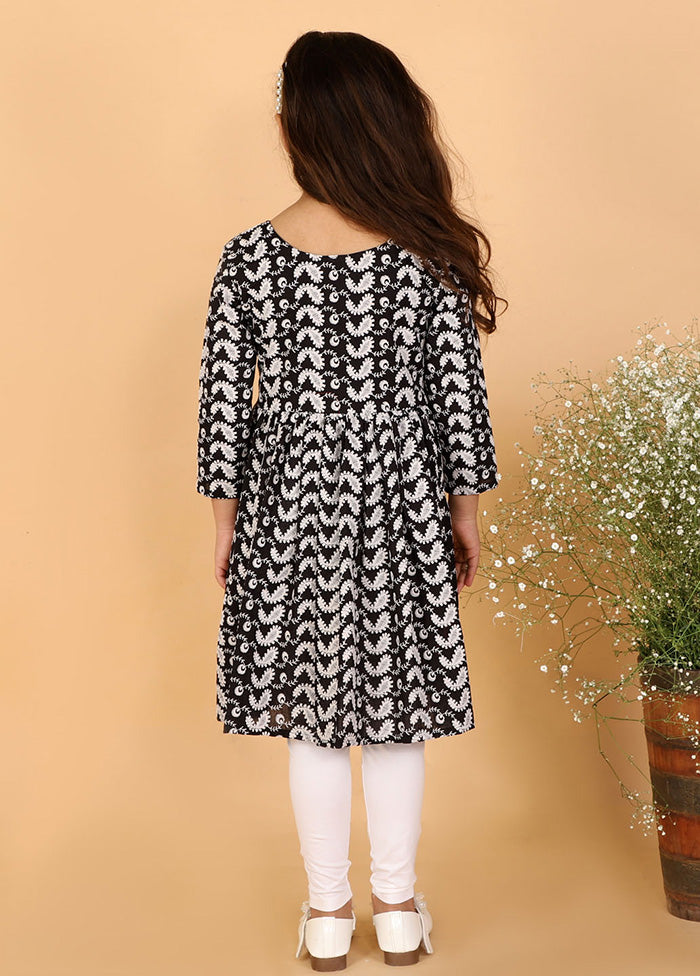 Black Pure Cotton Lukhnowi Chikankari Anarkali Kurta With Cotton Leggings - Indian Silk House Agencies