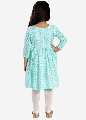 Green Pure Cotton Lukhnowi Chikankari Anarkali Kurta With Cotton Leggings - Indian Silk House Agencies