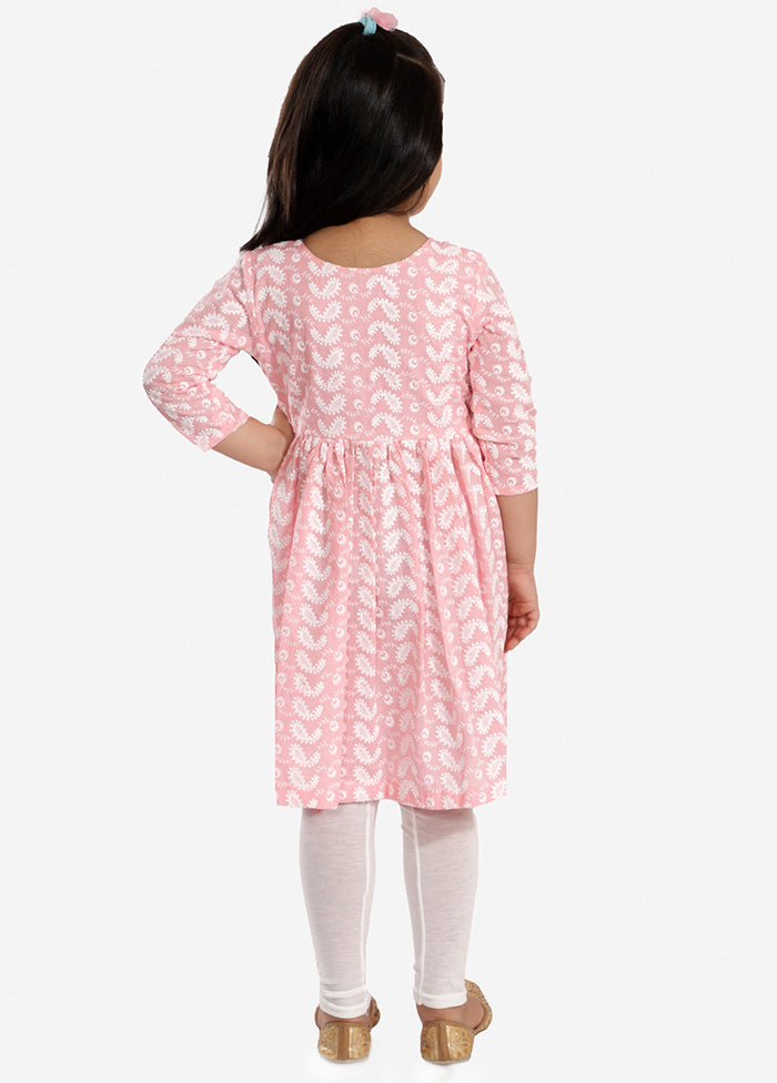 Light Pink Pure Cotton Lukhnowi Chikankari Anarkali Kurta With Cotton Leggings - Indian Silk House Agencies