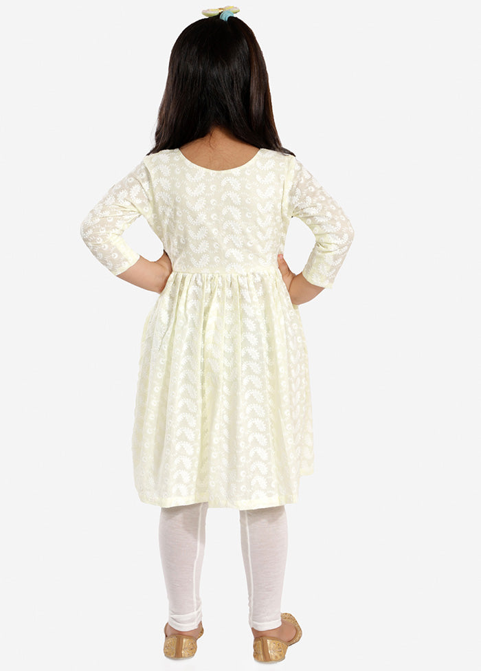 Yellow Pure Cotton Lukhnowi Chikankari Anarkali Kurta With Cotton Leggings - Indian Silk House Agencies