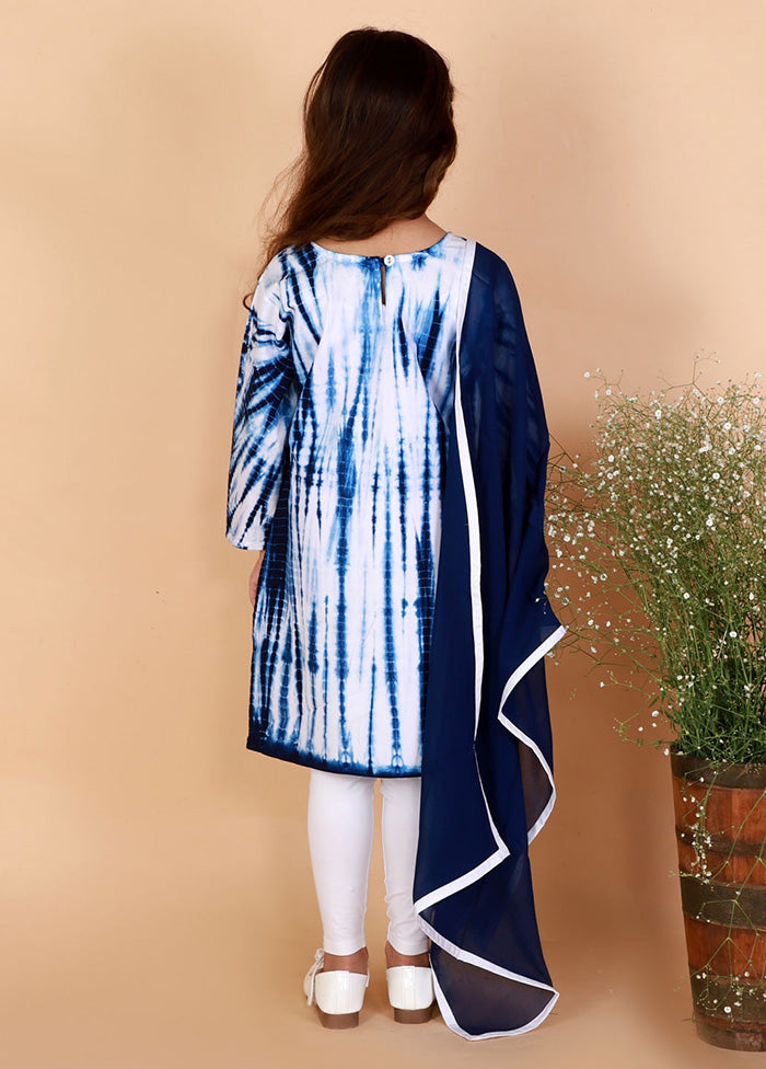 White Tie Dye Bandhej Cotton Kurta With Leggings And Dupatta - Indian Silk House Agencies