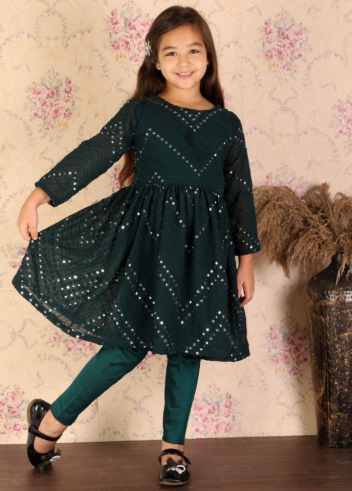 2 Pc Green Georgette Kurti Set - Indian Silk House Agencies