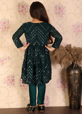 2 Pc Green Georgette Kurti Set - Indian Silk House Agencies