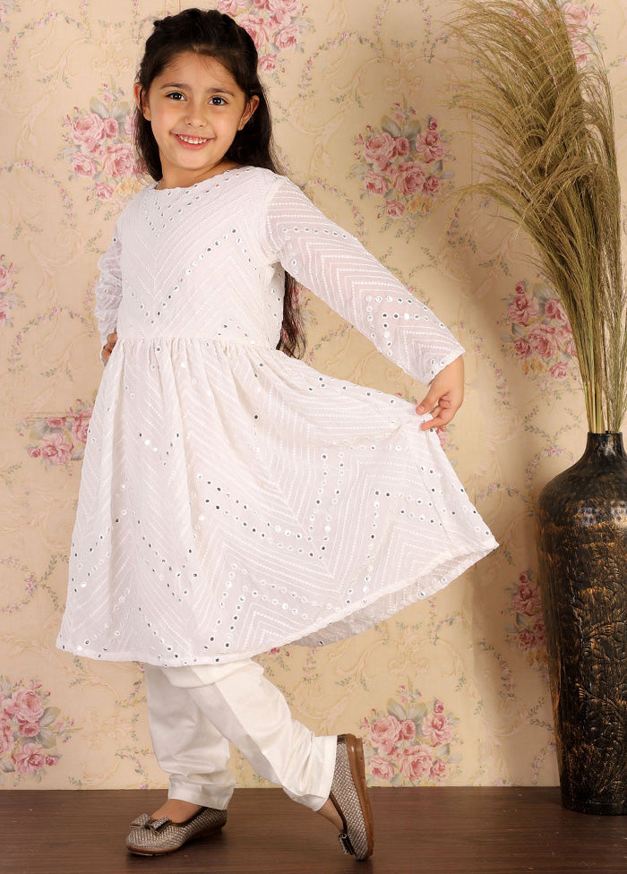 2 Pc White Georgette Kurti Set - Indian Silk House Agencies