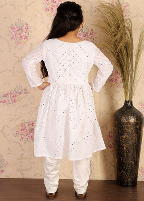 2 Pc White Georgette Kurti Set - Indian Silk House Agencies