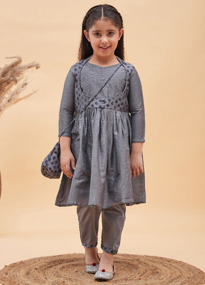 2 Pc Grey Viscose Kurti Set - Indian Silk House Agencies