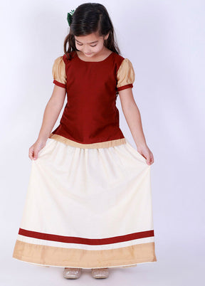 Maroon South Indian Style Pattu Pavadai Lehenga And Choli Set - Indian Silk House Agencies