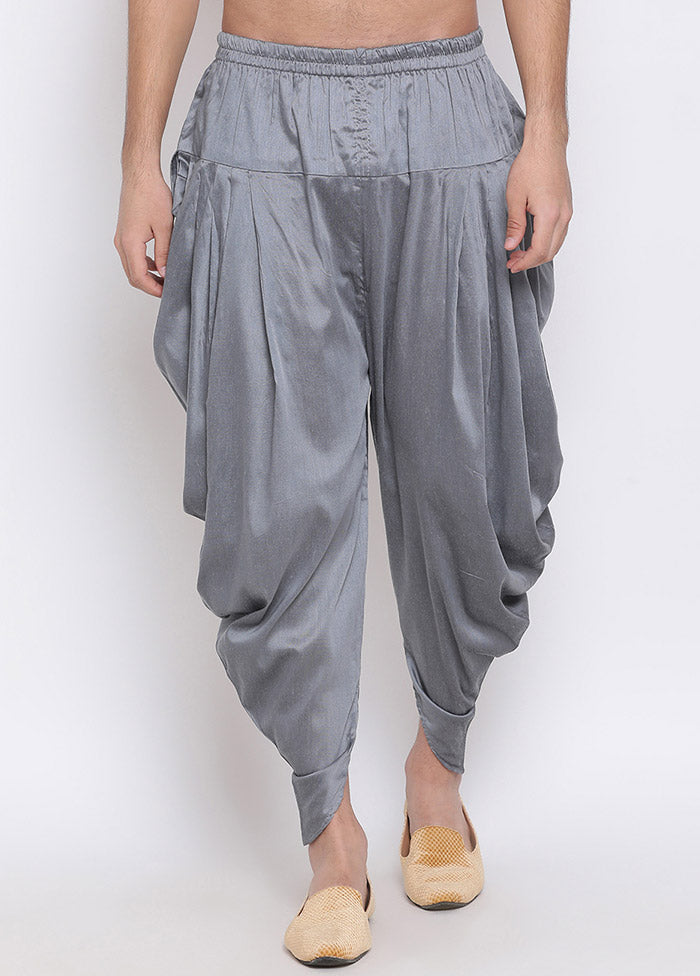 Grey Dupion Silk Solid Dhoti - Indian Silk House Agencies