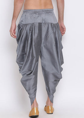 Grey Dupion Silk Solid Dhoti - Indian Silk House Agencies