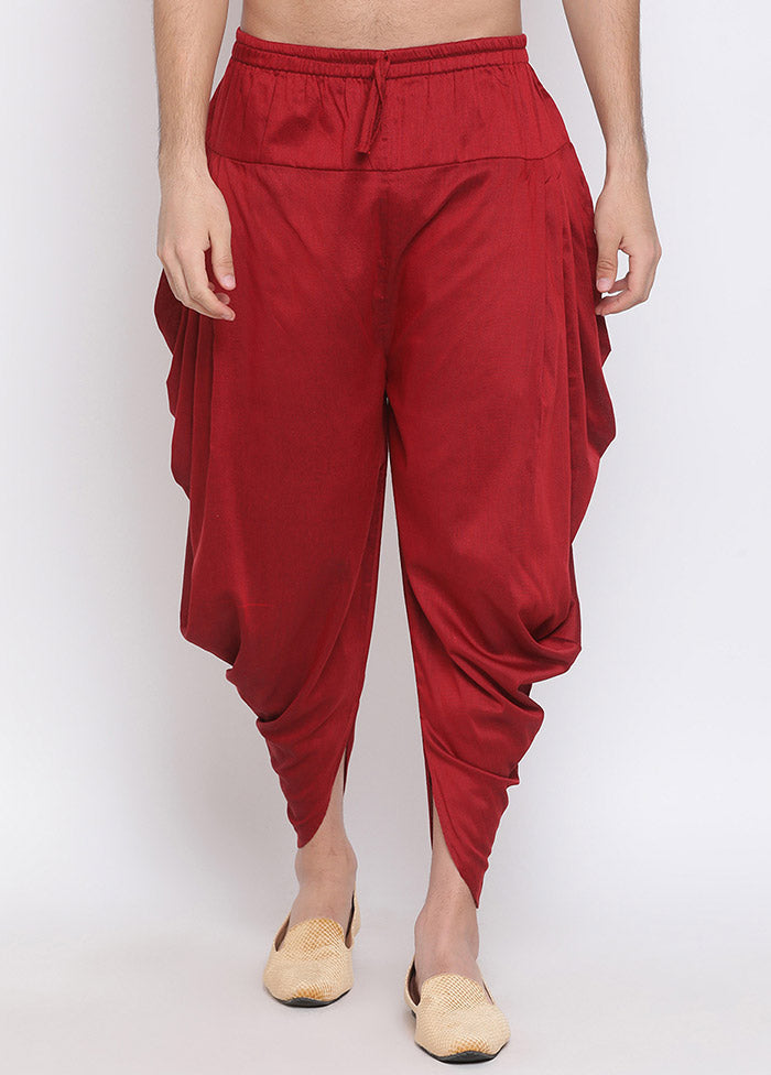 Maroon Dupion Silk Solid Dhoti - Indian Silk House Agencies