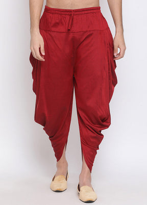 Maroon Dupion Silk Solid Dhoti - Indian Silk House Agencies