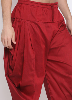 Maroon Dupion Silk Solid Dhoti - Indian Silk House Agencies