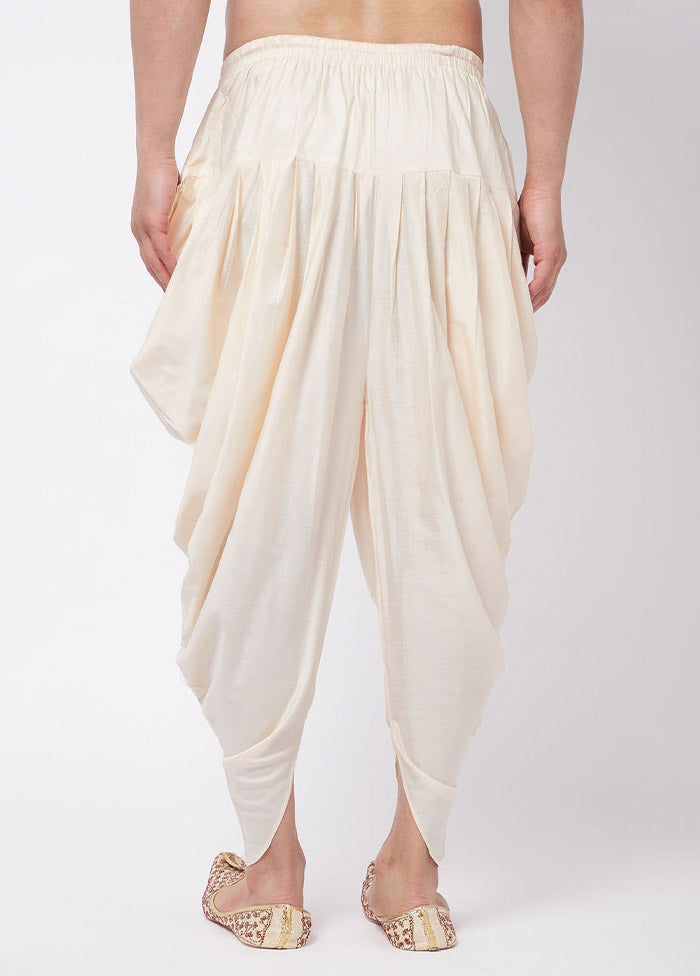 Cream Cotton Solid Dhoti - Indian Silk House Agencies