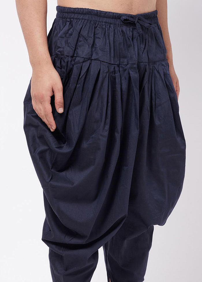 Navy Blue Cotton Solid Dhoti - Indian Silk House Agencies