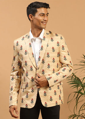 Light Brown Dupion Silk Printed Blazer VDVAS30062293 - Indian Silk House Agencies