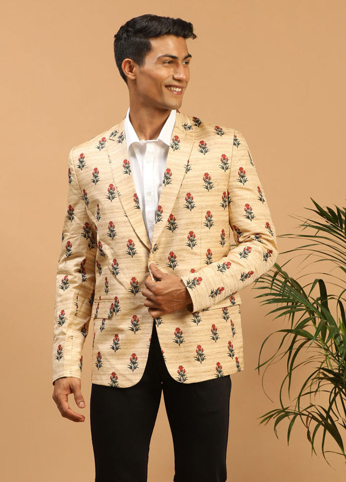 Light Brown Dupion Silk Printed Blazer VDVAS30062293 - Indian Silk House Agencies