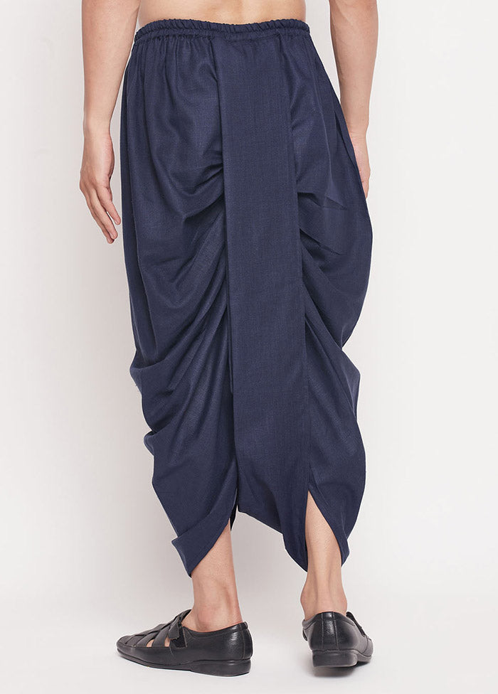 Navy Blue Cotton Solid Dhoti - Indian Silk House Agencies