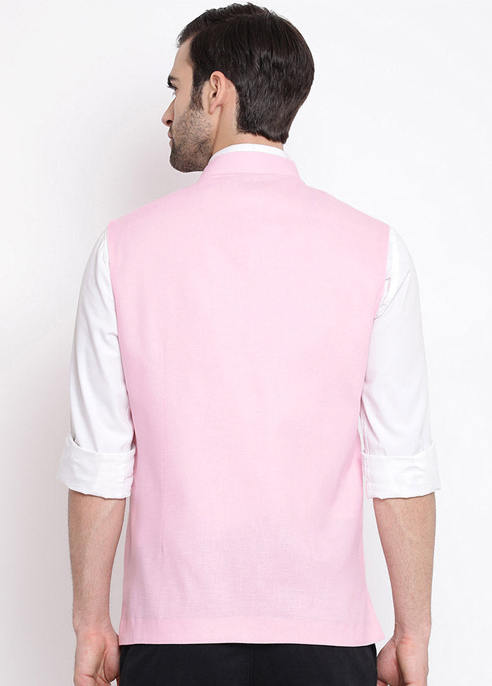 Pink Cotton Solid Nehru Jacket VDVAS30062549 - Indian Silk House Agencies