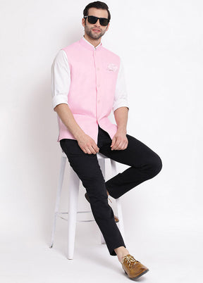 Pink Cotton Solid Nehru Jacket VDVAS30062549 - Indian Silk House Agencies