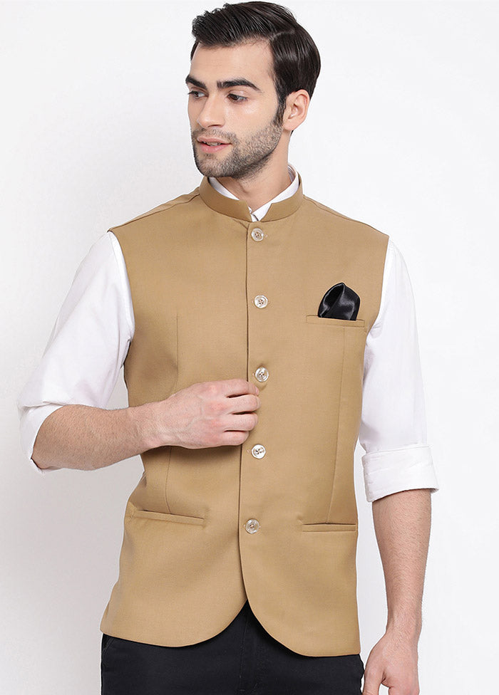 Beige Cotton Solid Nehru Jacket VDVAS30062555 - Indian Silk House Agencies