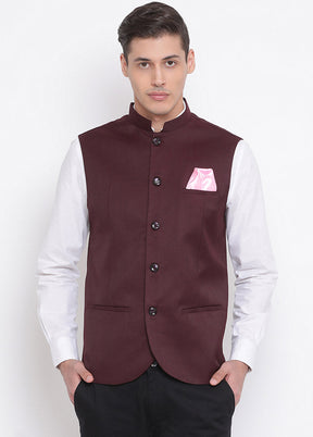 Maroon Cotton Solid Nehru Jacket VDVAS30062553 - Indian Silk House Agencies