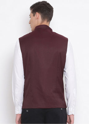 Maroon Cotton Solid Nehru Jacket VDVAS30062553 - Indian Silk House Agencies