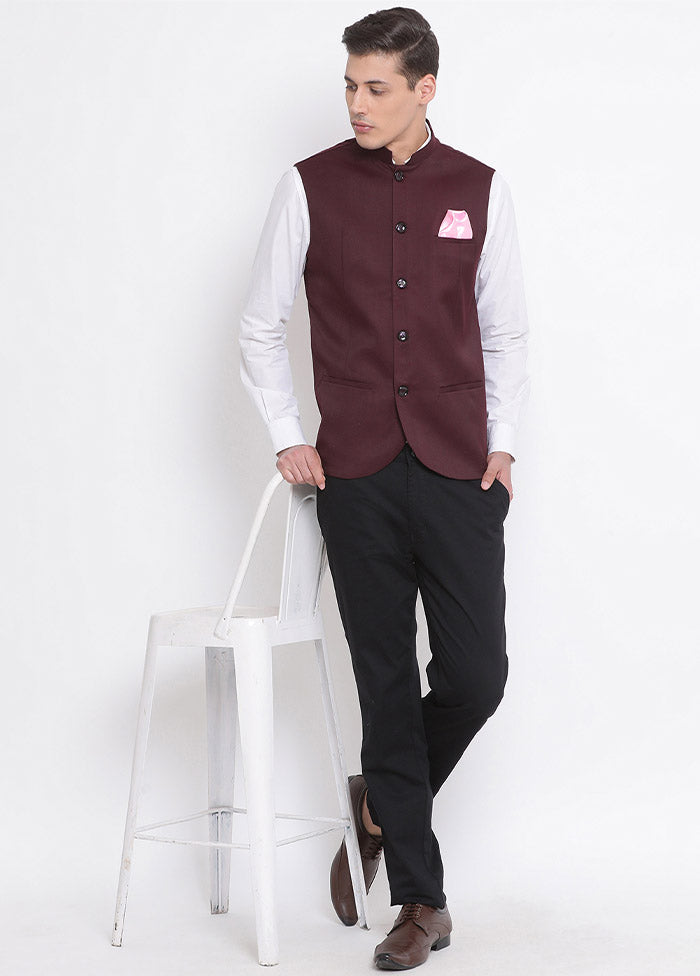 Maroon Cotton Solid Nehru Jacket VDVAS30062553 - Indian Silk House Agencies