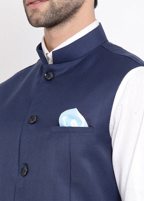 Navy Blue Cotton Solid Nehru Jacket VDVAS30062552 - Indian Silk House Agencies