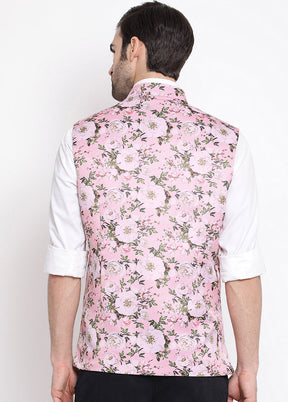 Pink Dupion Silk Printed Nehru Jacket VDVAS30062559 - Indian Silk House Agencies