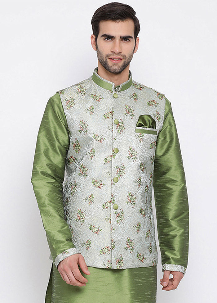 Grey Cotton Printed Nehru Jacket VDVAS30062546 - Indian Silk House Agencies