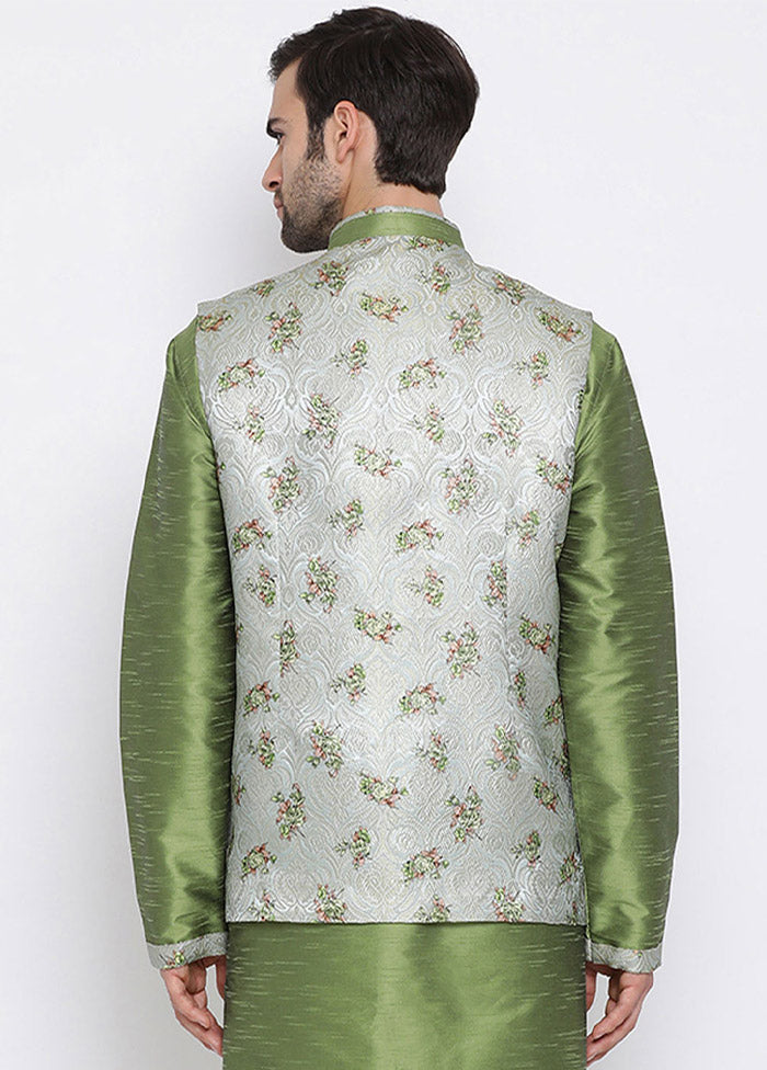 Grey Cotton Printed Nehru Jacket VDVAS30062546 - Indian Silk House Agencies