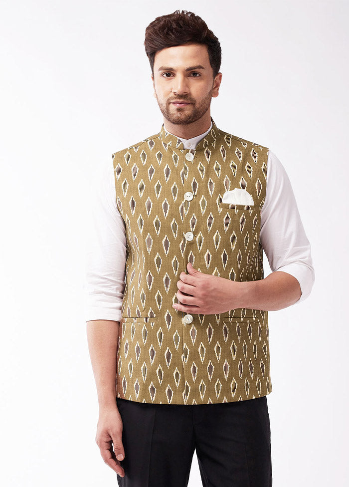 Green Cotton Printed Nehru Jacket VDVAS30062567 - Indian Silk House Agencies