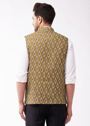 Green Cotton Printed Nehru Jacket VDVAS30062567 - Indian Silk House Agencies