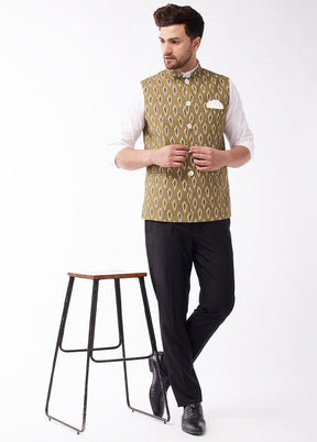 Green Cotton Printed Nehru Jacket VDVAS30062567 - Indian Silk House Agencies