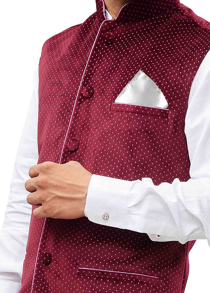 Maroon Velvet Printed Nehru Jacket VDVAS30062545 - Indian Silk House Agencies