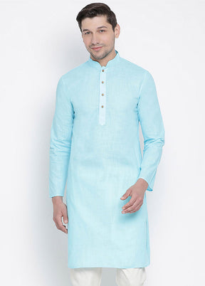 Aqua Cotton Solid Kurta VDVAS30062310 - Indian Silk House Agencies