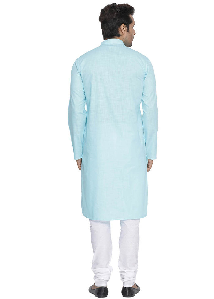 2 Pc Blue Cotton Kurta With White Churidar VDVAS30062057 - Indian Silk House Agencies