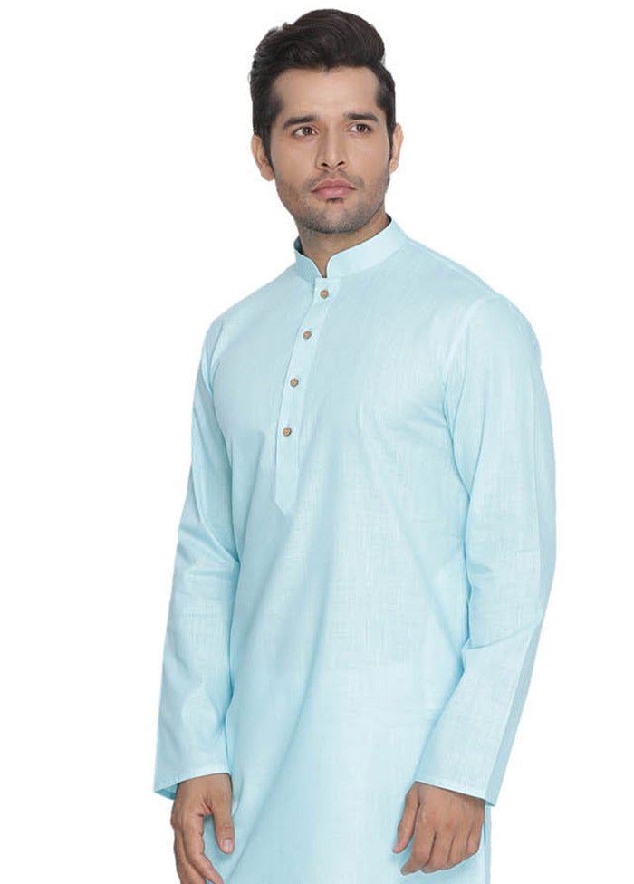 2 Pc Blue Cotton Kurta With White Churidar VDVAS30062057 - Indian Silk House Agencies